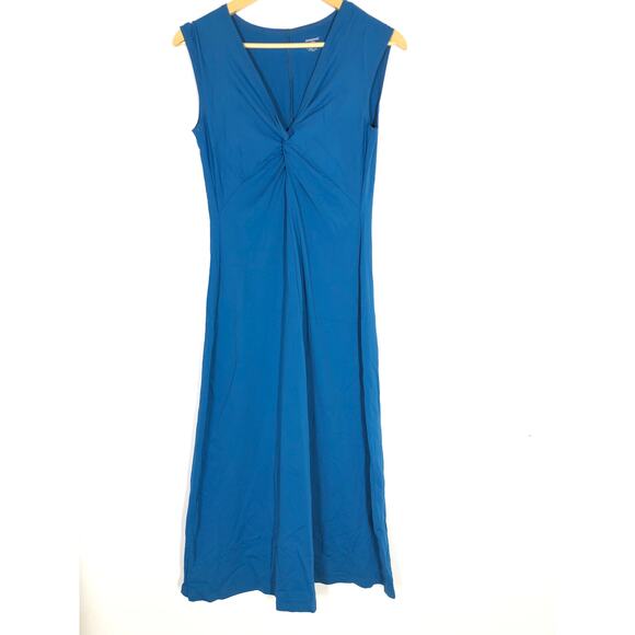 Patagonia Bandha Dress Jersey Knit Twist Front A-Line Knee Length Blue Large - Picture 2 of 6